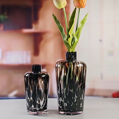 Handmade Amber Glass Vase Modern Unique Vase for Table Centerpiece Decorative Flower Vases for Home Office Wedding(S size)