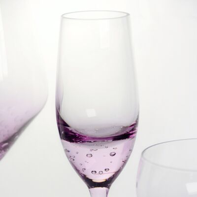 Lavender bubble Crystal Wine Glass handblown with gradient tint and delicate trapped bubbles combining elegance with durability