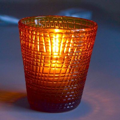 Embossed Linen Pattern Solid Amber Glass Tea Light Holders