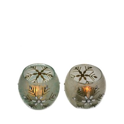Handpainted Christmas Snowflake Glass Cylinder Candle Holders