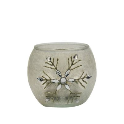 Handpainted Christmas Snowflake Glass Cylinder Candle Holders