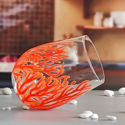 Egg Shaped 500ml Crystal Wine Glass With Embossed Red Corals
