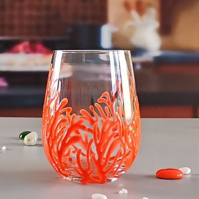 Egg Shaped 500ml Crystal Wine Glass With Embossed Red Corals
