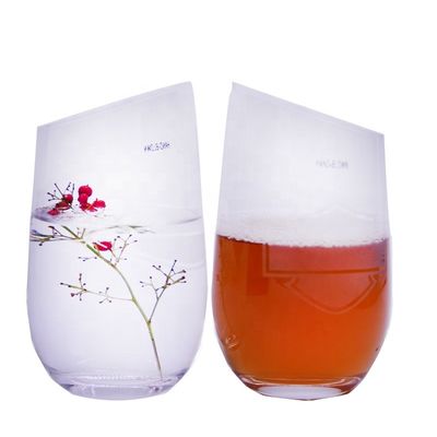 Bevel Oblique Edge Stemless Crystal Wine Glass With Angle Top