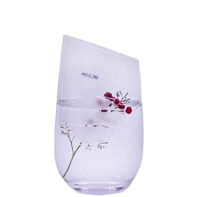 Bevel Oblique Edge Stemless Crystal Wine Glass With Angle Top