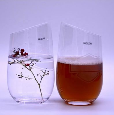 Bevel Oblique Edge Stemless Crystal Wine Glass With Angle Top