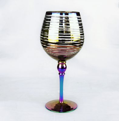 Laser Circles Pattern Iridescent Crystal Wine Glass With Pearl Stem