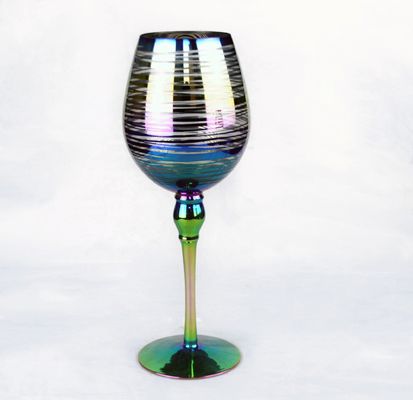Laser Circles Pattern Iridescent Crystal Wine Glass With Pearl Stem