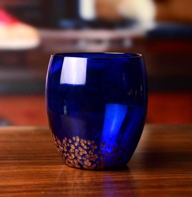 Handblowned Blue Rock Golden Dots Crystal Wine Glass