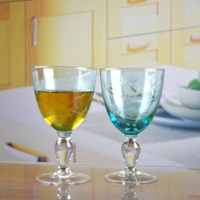 Vintage Scandinavian Style Engraved Turqoise Crystal Wine Glass , Clear Goblet Glasses