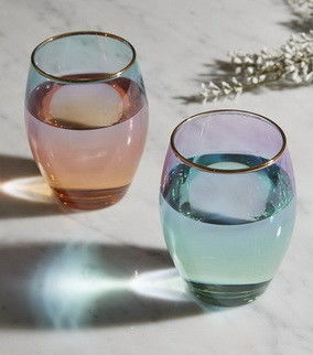 Egg Shape  Stemless Clear Wine Glass ，Clear Stemless Wine Glasses With Golden Fonts