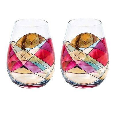 Handpainted Stemless Golden Luster Crystal Wine Glass , Engraved Crystal Glasses
