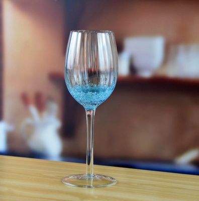 Handmade Ocean Blue Wine Goblet Glass With Sparkling Bubbles