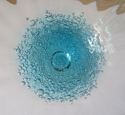 Handmade Ocean Blue Wine Goblet Glass With Sparkling Bubbles