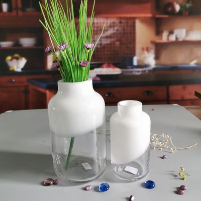 Hand Made Solid White Top Half Ceramic Glass Jar Vase