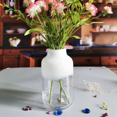 Hand Made Solid White Top Half Ceramic Glass Jar Vase
