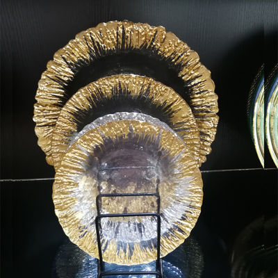 Golden Color Dessert Glass Charger Plates , Decorative Charger Plates For Wedding