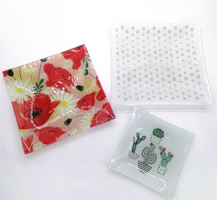 Tempered Glass Color Printted Square Glass Dish for home
