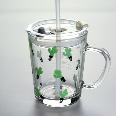 Cartoon Crystal Drinking Glass With Lid And Silicate Straw