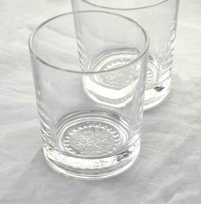Wholesale Concise Tumbler Drinking Glasses Customized Embossed Flower Pattern Double Old Fashion Glass Cup