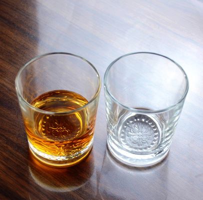 Wholesale Concise Tumbler Drinking Glasses Customized Embossed Flower Pattern Double Old Fashion Glass Cup