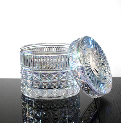 Embossed Diamonds Pattern Glass Storage Jars With For Candle