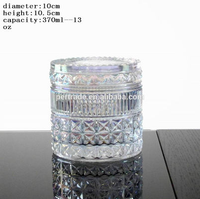 Embossed Diamonds Pattern Glass Storage Jars With For Candle