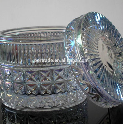 Embossed Diamonds Pattern Glass Storage Jars With For Candle