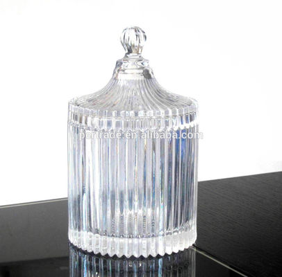 home Embossed Stripes Large Glass Container With Lid