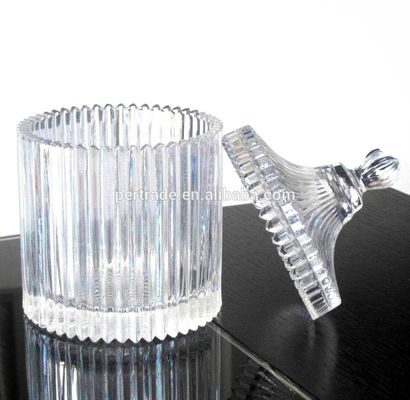 home Embossed Stripes Large Glass Container With Lid