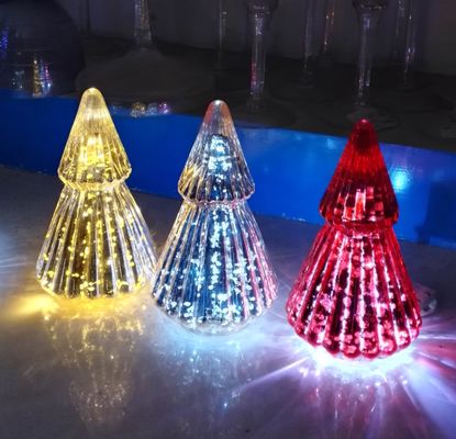 Handblown LED Holiday Glass Candle Holders Christmas Tree Pattern