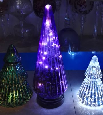 Handblown LED Holiday Glass Candle Holders Christmas Tree Pattern