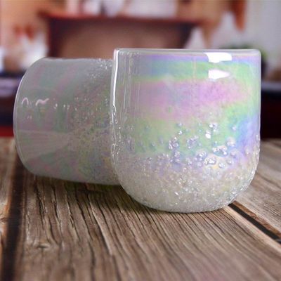 Iridescent Votive Glass Candle Holders Half Rough Sands Surface