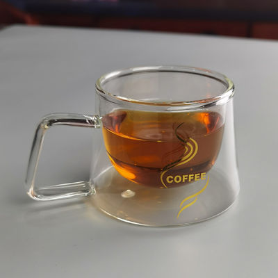 200ml Borosilicate Double Layer Glass Coffee Mug With Golden Logo