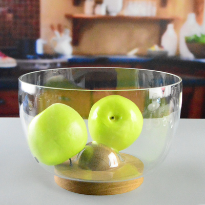 9" crystal salad bowl with solid wood stand peak bottom