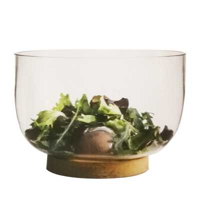 9" crystal salad bowl with solid wood stand peak bottom