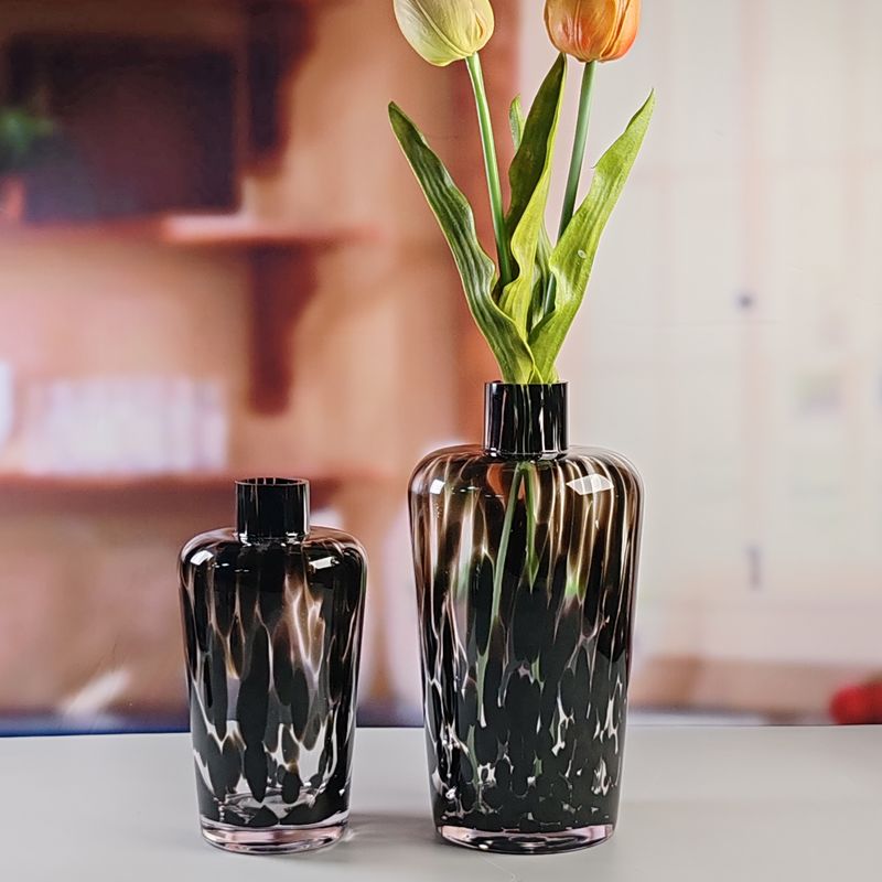 Handmade Amber Glass Vase Modern Unique Vase for Table Centerpiece Decorative Flower Vases for Home Office Wedding(S size)