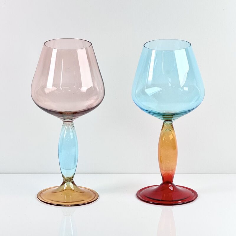 品質 Hand-Blown Gradient Color Borosilicate Wine Glasses, Multi-Color Artistic Stem Goblets for Wine, Cocktail, Home Bar & Party Decor 工場