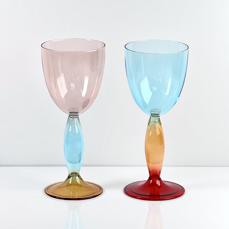 品質 Hand-Blown Gradient Color Borosilicate Wine Glasses, Multi-Color Artistic Stem Goblets for Wine, Cocktail, Home Bar & Party Decor 工場