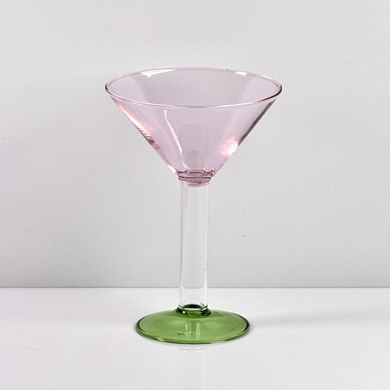 品質 Hand Blown Borosilicate Stemmed Wine & Cocktail Glass Set, Pink Bowl with Green Hollow Stem Base, Colored Spray Tinted Art Goblets for Bar, Wedding & Table Decor 工場