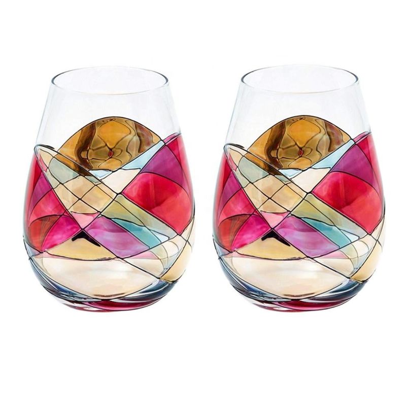 Handpainted Stemless Golden Luster Crystal Wine Glass , Engraved Crystal Glasses