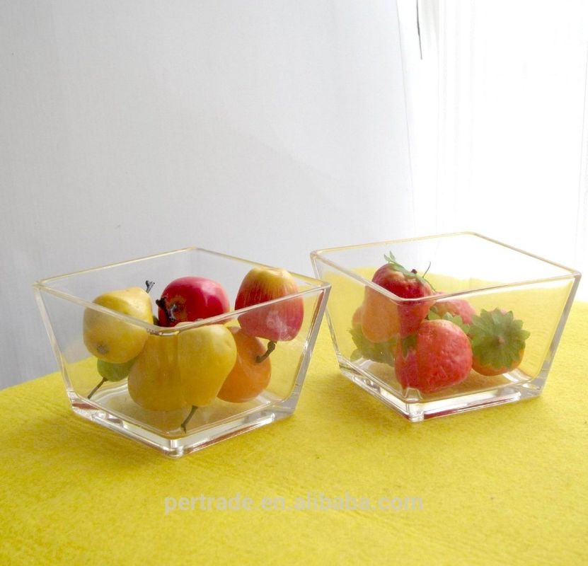 Transparent Square Shaped Glass Salad Bowl , Crystal Salad Bowl For Home