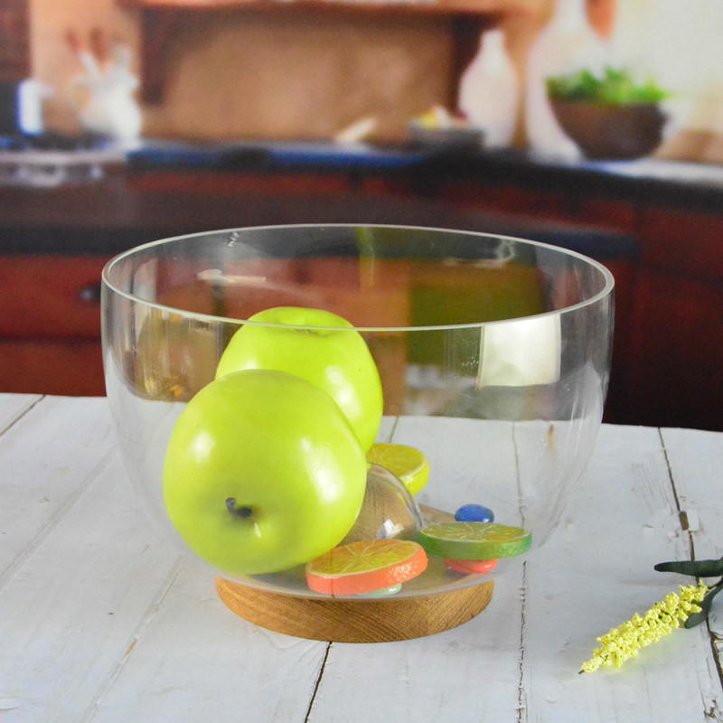 品質 9インチ水晶収納ガラスサラダ碗 手で吹いた水晶ガラスと固い木製スタンドで設計された 食事体験を向上させるピーク底を展示 工場