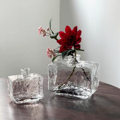 品質 Rectangular Clear Hammered Glass Vase - Modern Minimalist Decorative Flower Vase for Table Centerpiece 工場