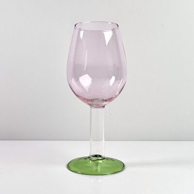 品質 Hand Blown Borosilicate Stemmed Wine & Cocktail Glass Set, Pink Bowl with Green Hollow Stem Base, Colored Spray Tinted Art Goblets for Bar, Wedding & Table Decor 工場