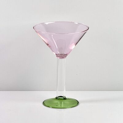 品質 Hand Blown Borosilicate Stemmed Wine & Cocktail Glass Set, Pink Bowl with Green Hollow Stem Base, Colored Spray Tinted Art Goblets for Bar, Wedding & Table Decor 工場