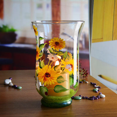 品質 手描き太陽花パターン ガラスのキャンドルホルダー 工場